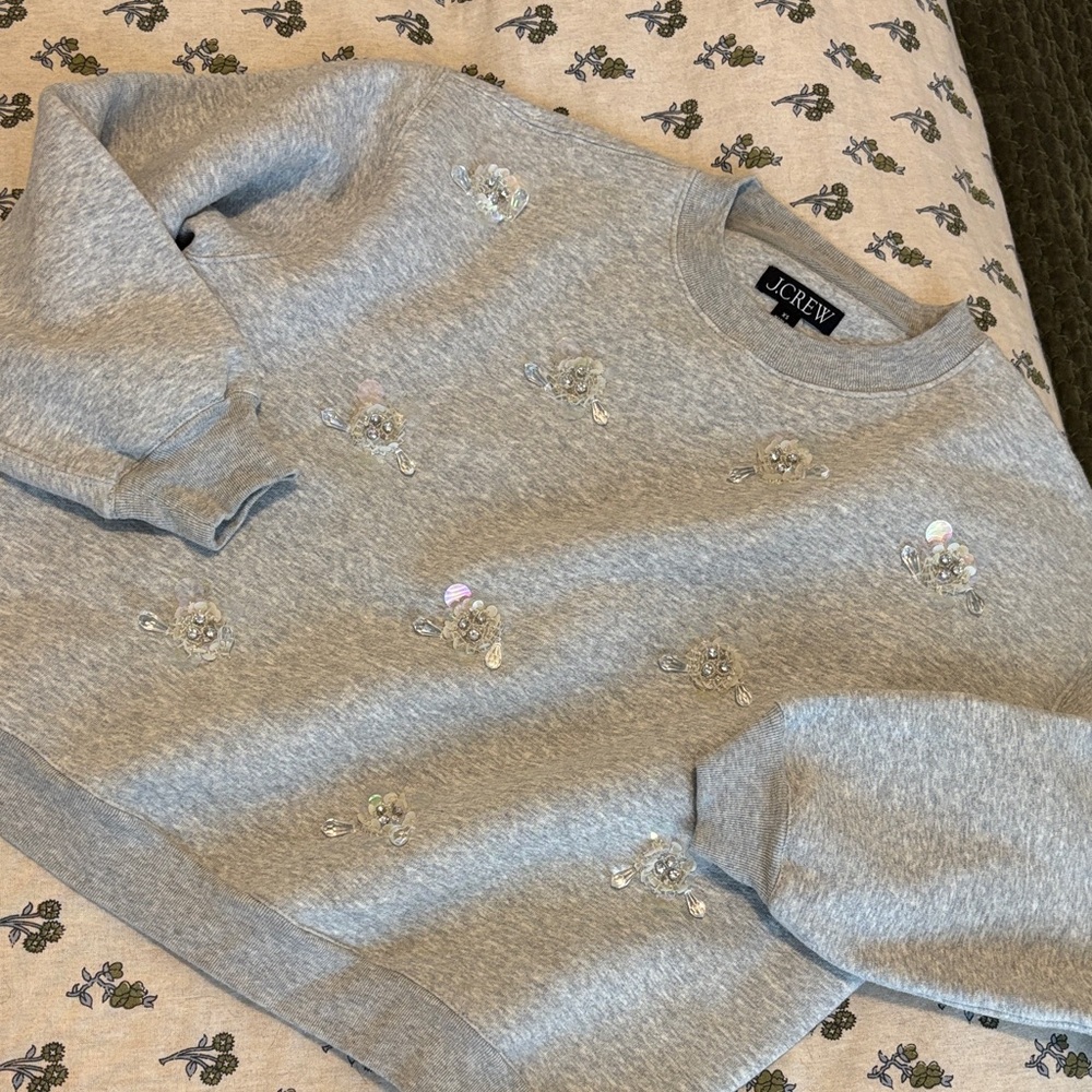 J. Crew Light Gray Embellished Sequin Sweatshirt XS